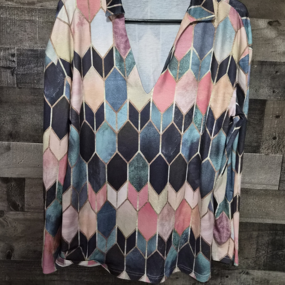 Chic Multicolor V-Neck Women's Blouse